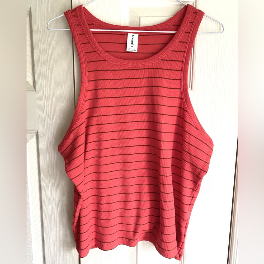 NWOT Abound Women's Dark Coral and khaki Striped Tank Top